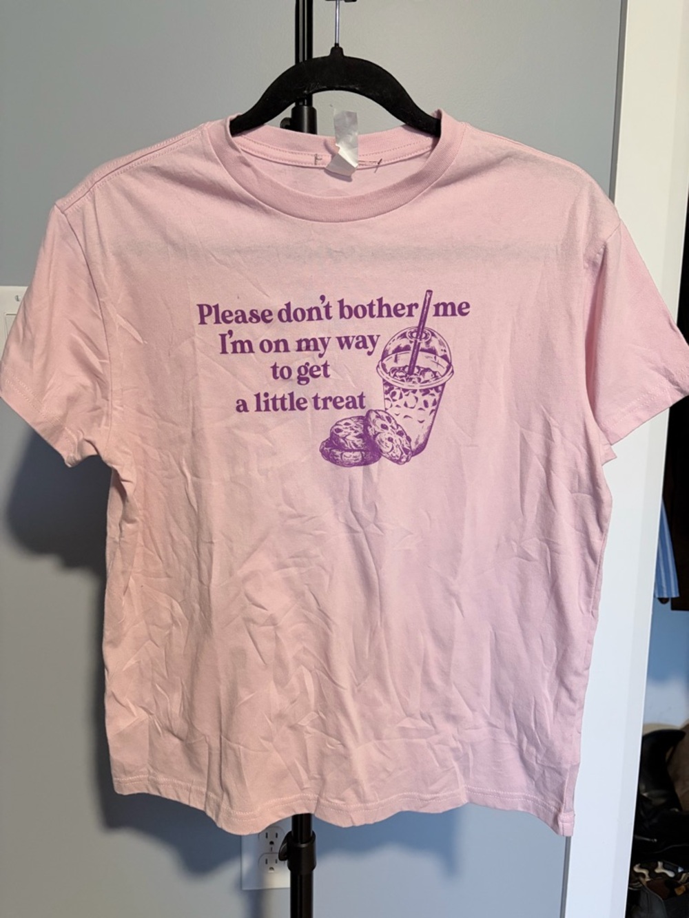 Pink Graphic Tee with Purple Treat Illustration